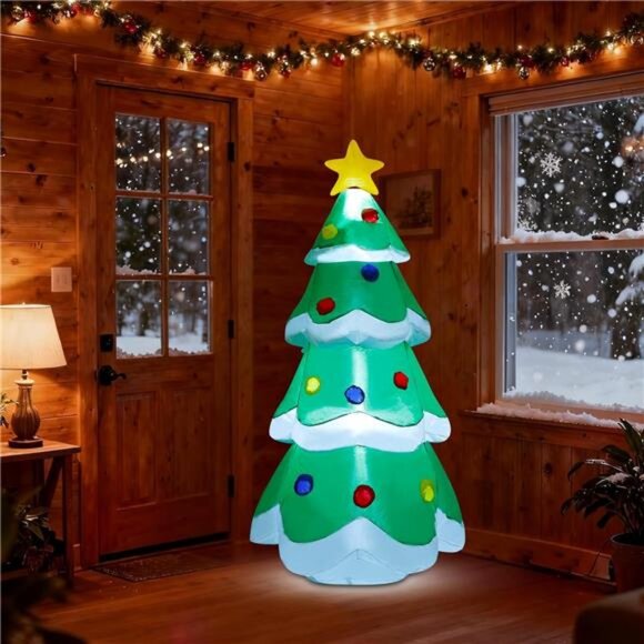 5 FT Inflatable Christmas Tree, LED Light up Xmas Tree Blow up Decorations - Picture 4 of 8